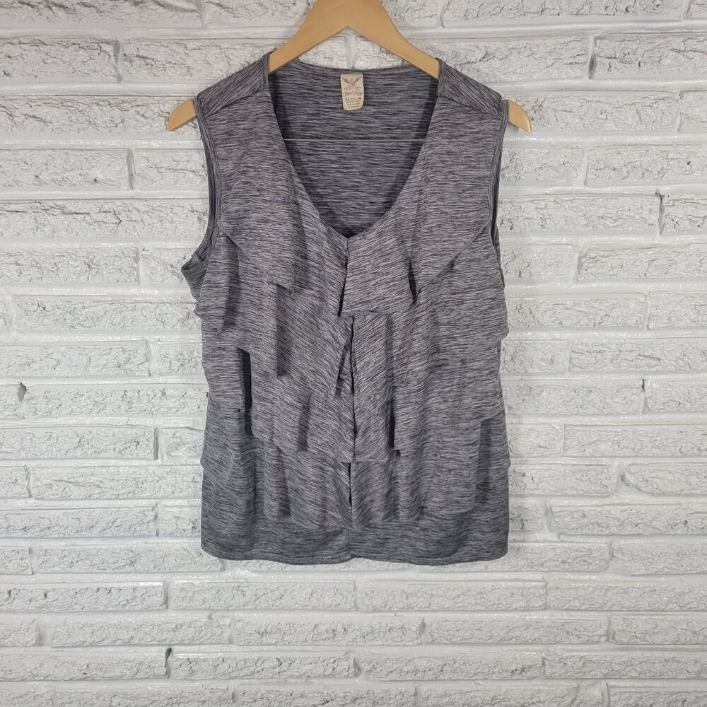 Faded Glory Womens Top XL 16 18 Sleeveless Gray Heather Tiered Poly Blend GRA51E